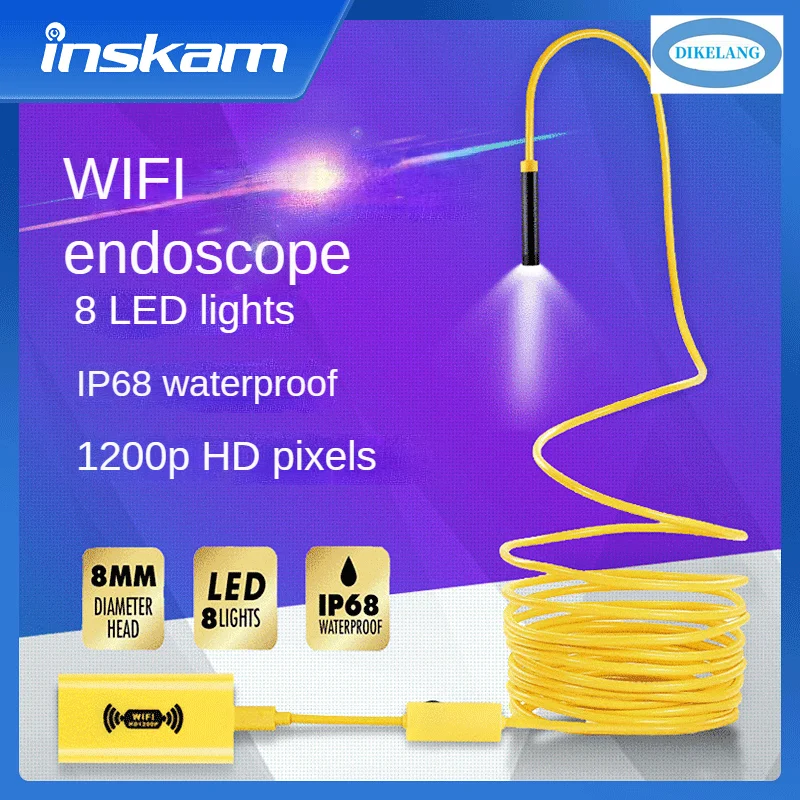 New Arrival 1200P High Definition 5m Hard Line Phone Endoscope for iOS and Wi-Fi with Hardline and Wi-Fi Connection