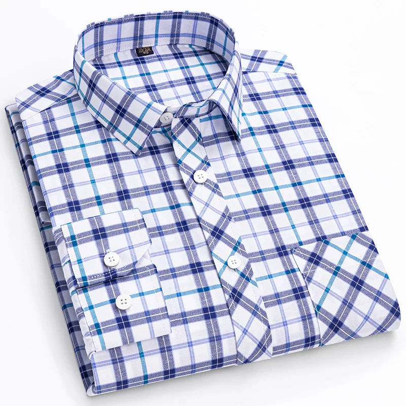 Men's Cotton Plaid Long Sleeve Shirt Casual Button Down Checked Shirt