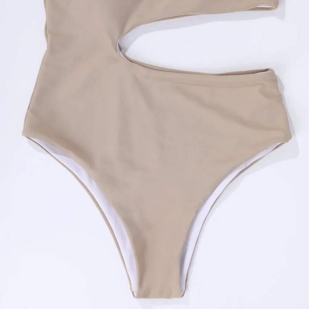 Sexy de uma peça de banho feminino conjunto de biquíni praia cor sólida senhora maiô sem cintura alça de um ombro terno de biquíni coreano 2024