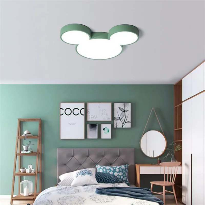 Cute Modern Ceiling Lamp Led Mickey Nordic Creative Lighting Fixture Living Child Kid Indoor Remote Control Decor Macaron Light