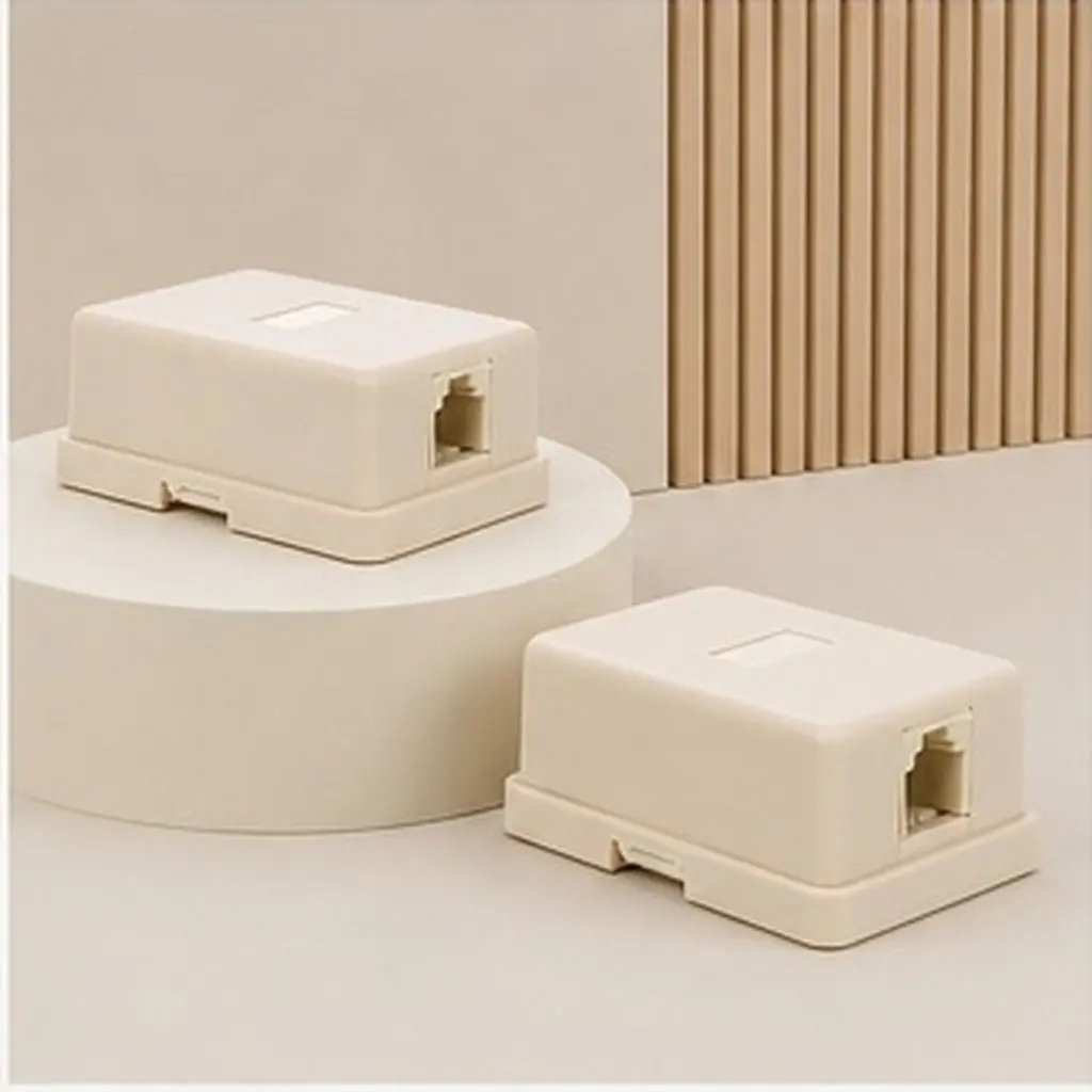 2Pcs Telephone Junction Box Single Hole Splitter Box Beige One Click Wiring Phone Adapter Connector for Home Office Telephone