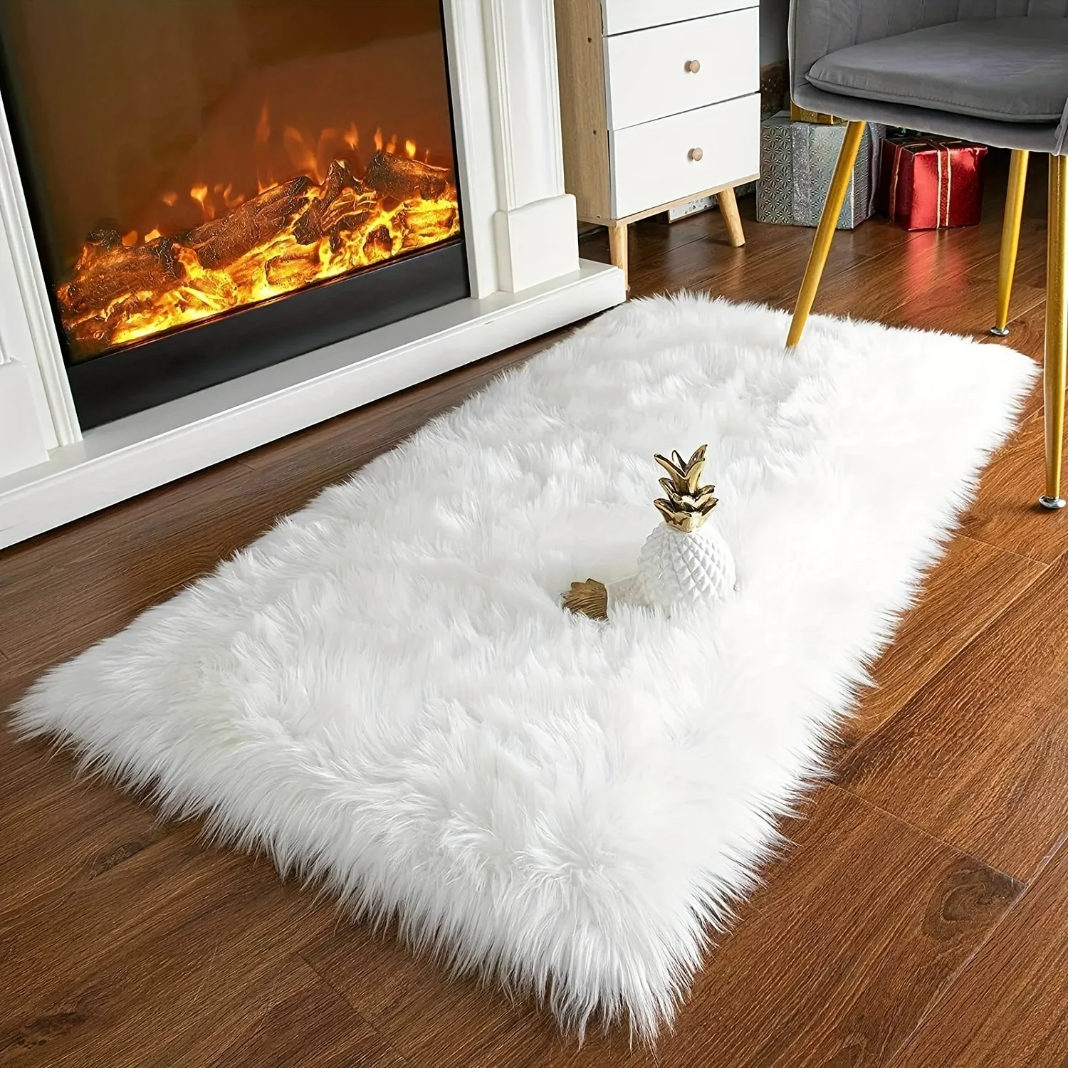 White faux fur sheepskin rugs, living room bedroom area rugs, fluffy rugs Home decor Fuzzy rectangular rugs