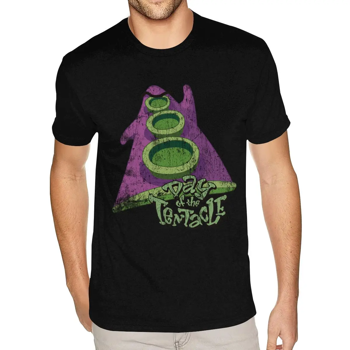 3D Printed Day Of The Tentacle (Distressed) Tees Custom Short Sleeve Valentine's For Men Small Size Black T-shirts