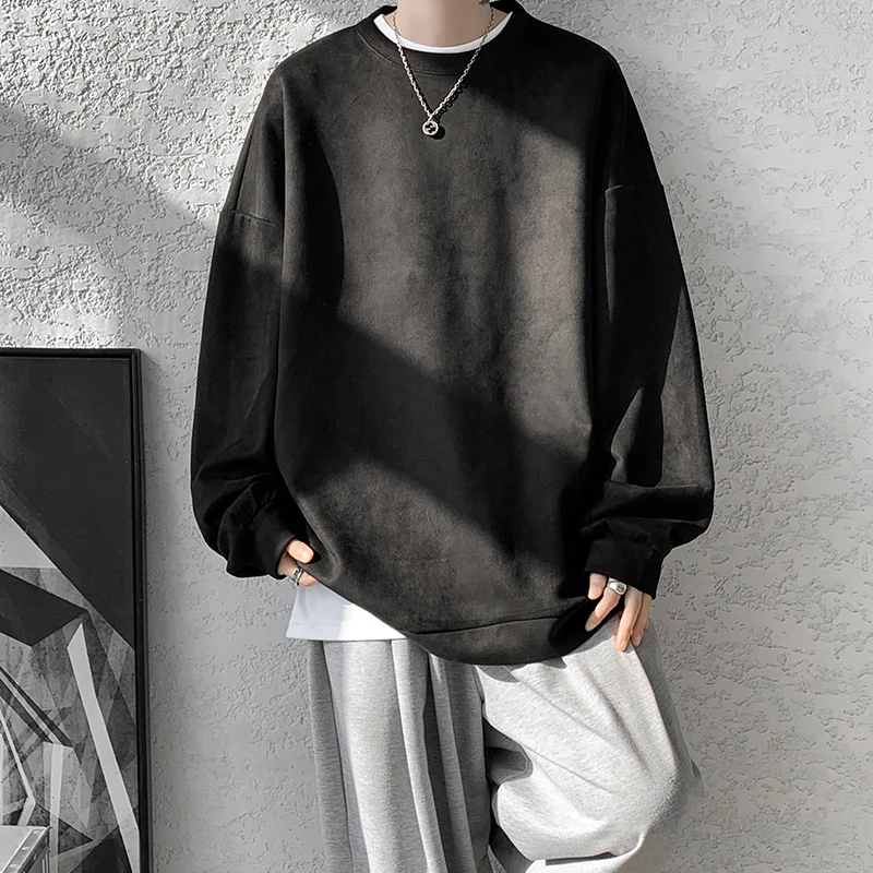 New Spring Loose T Shirt Men Fashion Solid Color Long Sleeve O Neck Tees Tops Mens Cotton Casual Streetwear Hip Hop T-Shirts Man