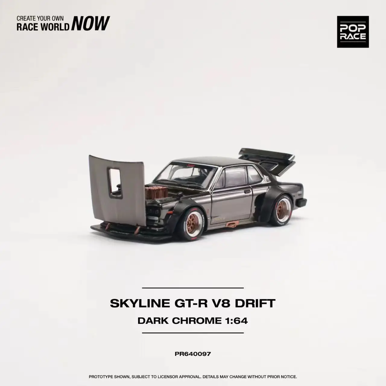 POP Race 1:64 Skyline GTR KPGC10 Hakosuka V8 Drift Dark Chrome Diecast Diorama Model Collection Miniature Toys