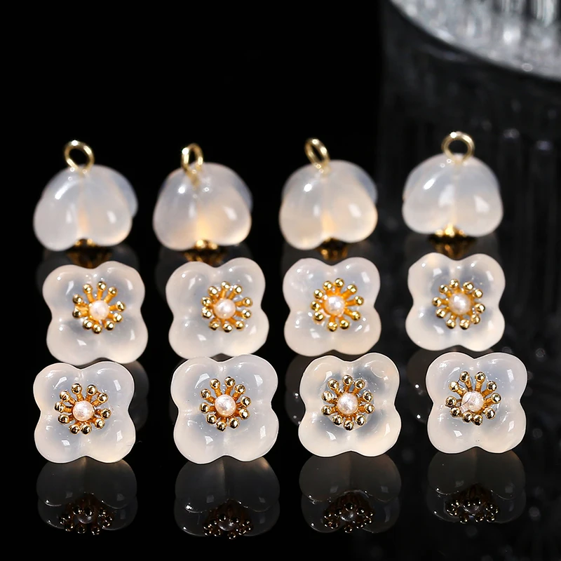 1 Pc Natural White Salt Source Agate Quatrefoil Flower Shape Bead Pendant For Jewerly Making Diy Necklace Bracelet Accessory