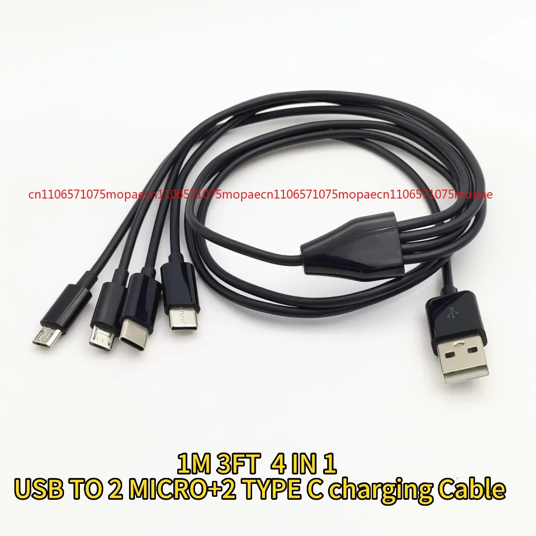 1M 3FT 4 in 1 USB to 2 Type C + 2 Micro Charging Cable Multiple Charging Cable