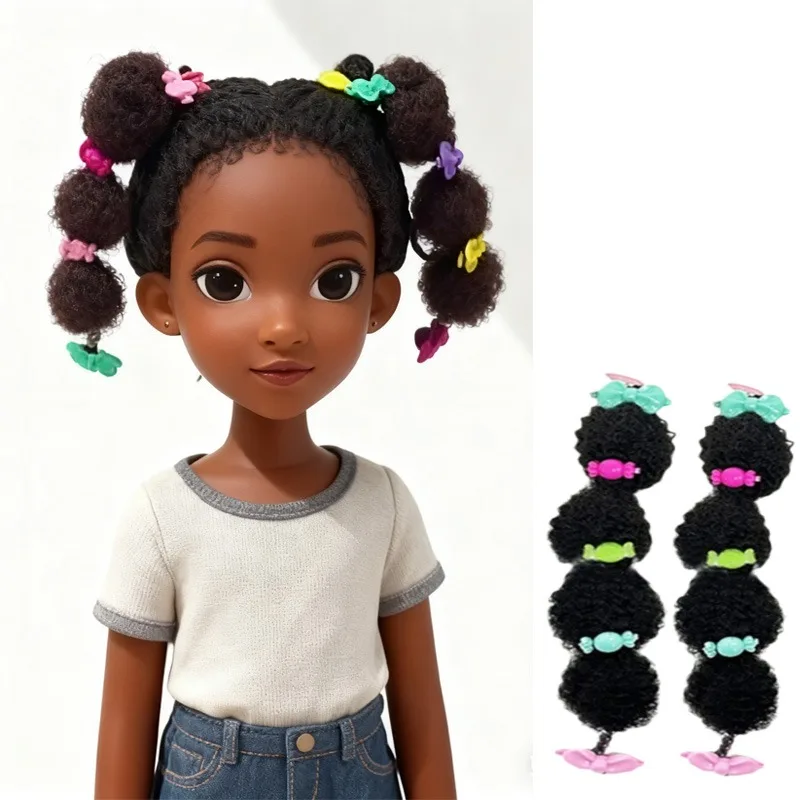 2 pçs crianças afro inchado rabo de cavalo com arcos coloridos, marley bolha trançado extensões de cabelo para meninas, bolha puff acessórios de cabelo