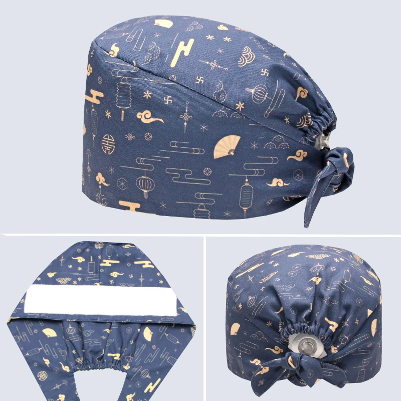 Gorros Surgical Scrub Caps Long Hair Medical Hat Mujer Unisex Dental Skullcaps Veterinary Hats Botton Clinical Nursing Hats M977