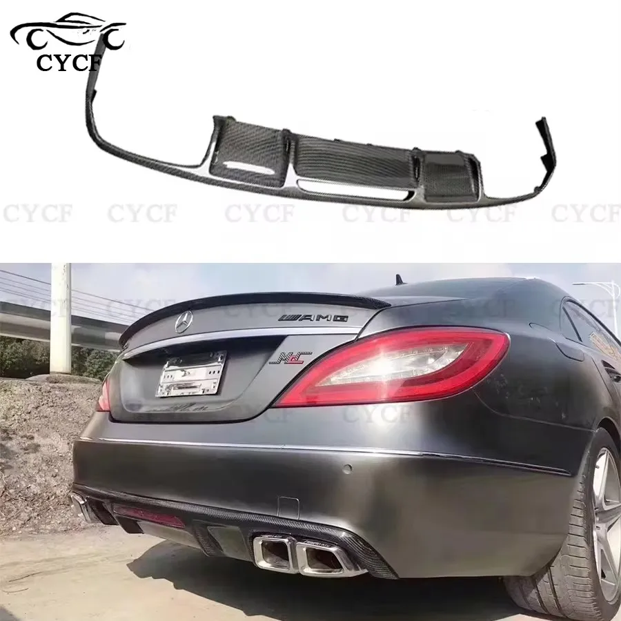 For Mercedes Benz CLS Class W218 2011-2014 350 500 CLS63 Carbon Fiber Rear Lip Diffuser AMG Style Back Bumper Spoiler Shunt