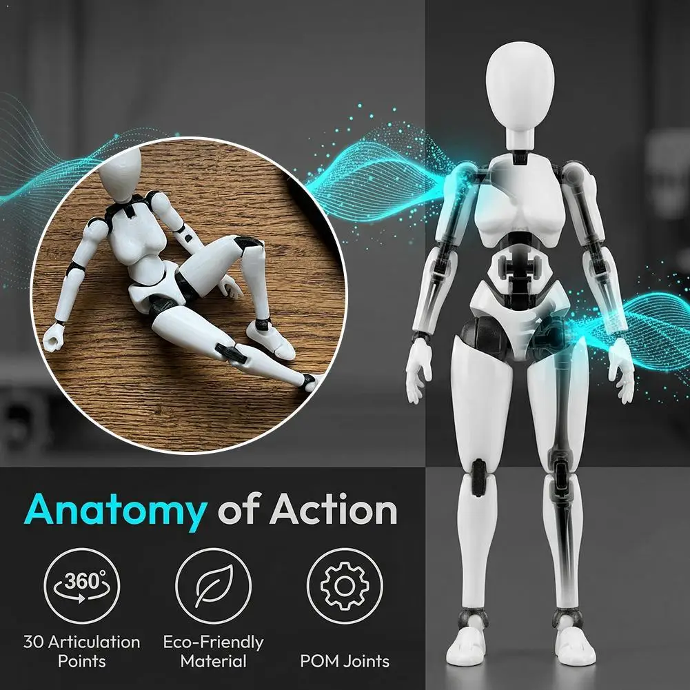 

13cm Articulated Artist Mannequin White Black Joints High Mobility Figure Drawing Tool with Display Stand for Sketching Painting