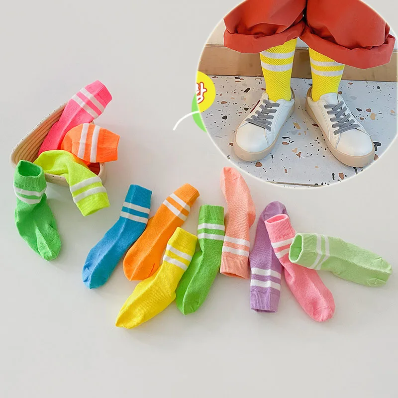 Girls Boys Socks Fluorescente Cool Spring Summer 4 Pairs/Bag Thin Socks Kids Mesh With Holes Baby Infant Cotton Socks 1-12T image 5