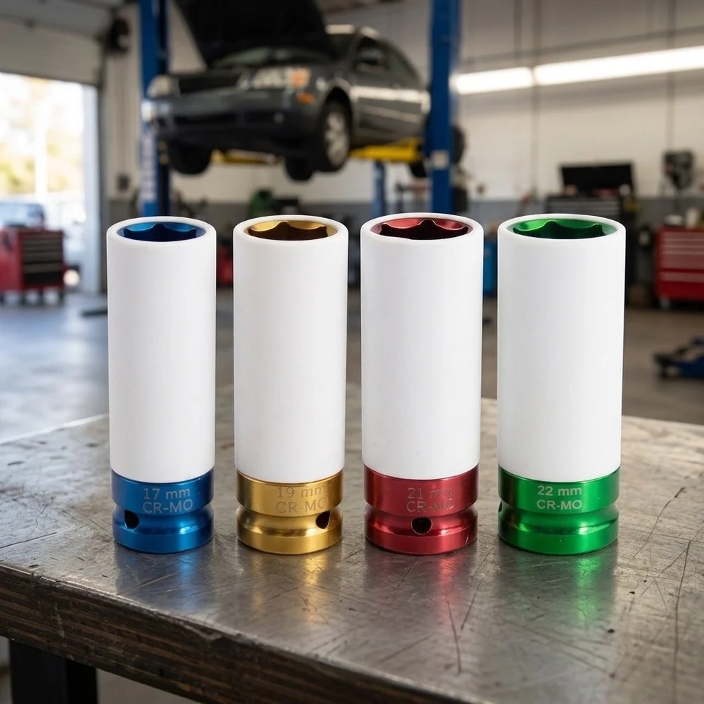 4Pcs 1/2 Inch Drive Color Coded Deep Wheel Socket Set Metric Cr-V Steel For Impact Sockets For Auto Tire Lug Nut Repair Tool Kit