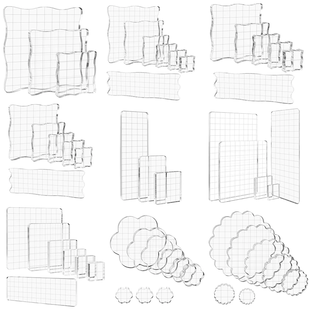 Różne rozmiary Zestaw przezroczystych akrylowych bloków stempli z liniami siatki Narzędzia do stemplowania bloków dla majsterkowiczów Scrapbooking