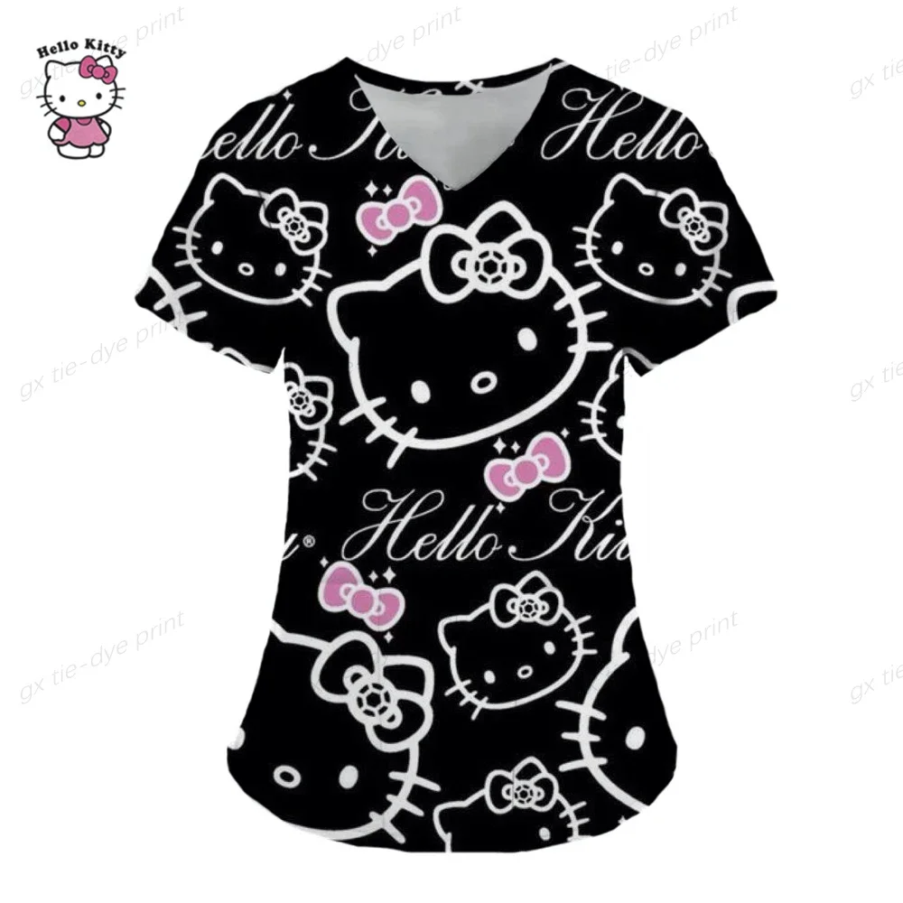 2024 New Fashionable blusas elegantes finas para mujer Women's Hello Kitty Printed Nurse Top Pet Care Clothing top korean y2k 