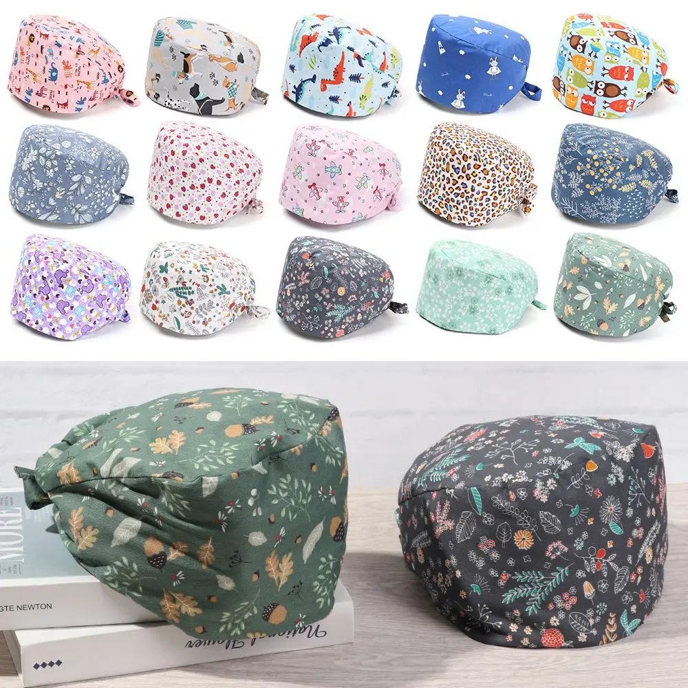 Gorro ajustable con banda para el sudor para hombre y mujer, gorro Bouffant de algodón de color puro, gorro quirúrgico