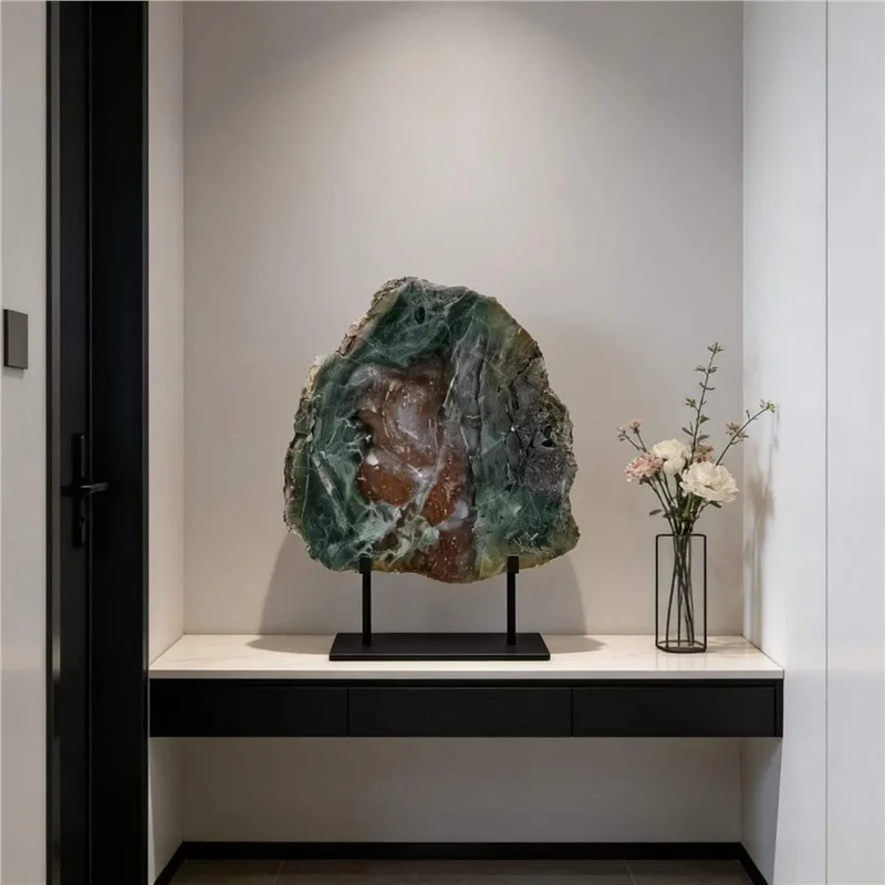 Natural stone agate landscape ornament, unique texture natural mineral specimen modern art ornament