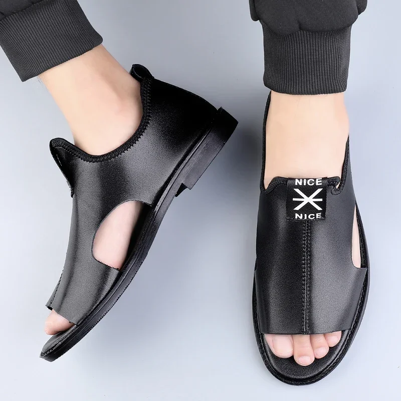 Summer  Men's Sandals Genuine Leather Sandals Men Beach Shoes Sandals Men Casual Shoes 2024 New image 4