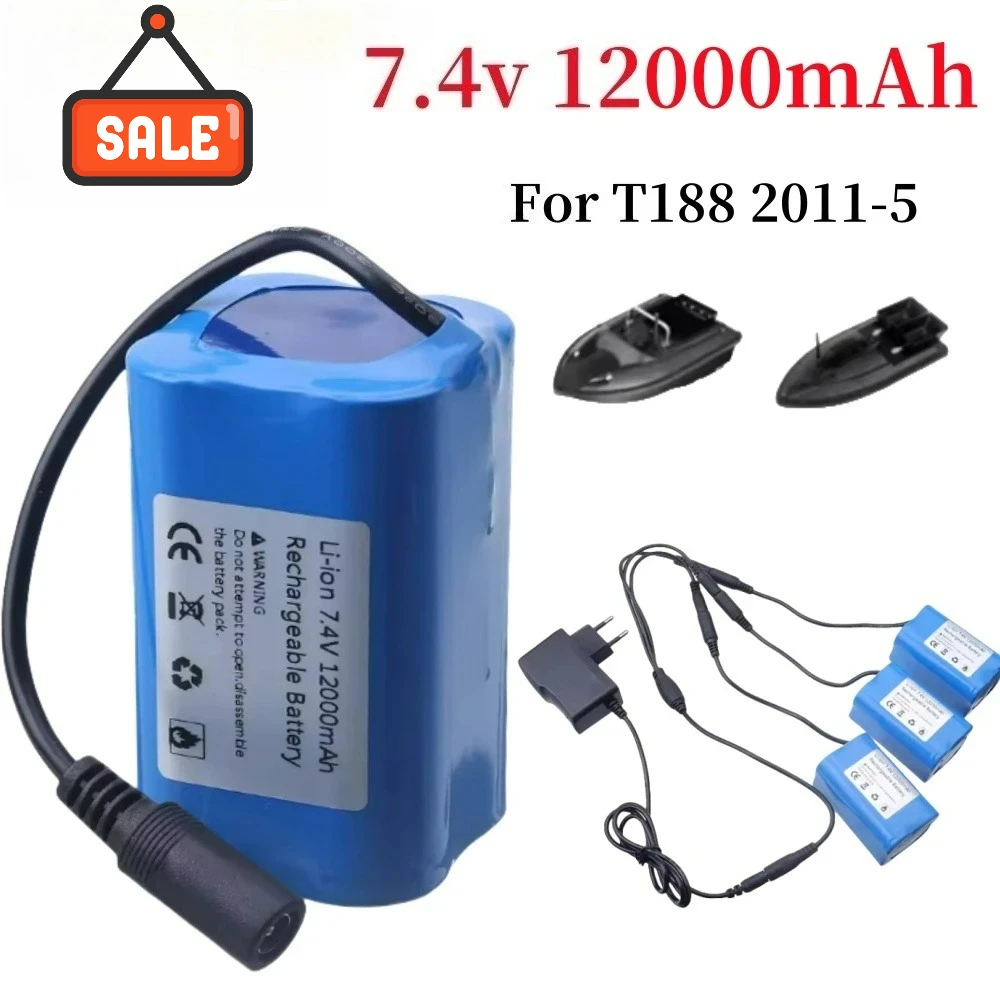 

Аккумулятор 7,4 В, 12000 мАч с USB-зарядным устройством для T188 T888 2011-5 V007 C18 H18, запасные части для радиоуправляемой лодки с приманкой для рыбалки