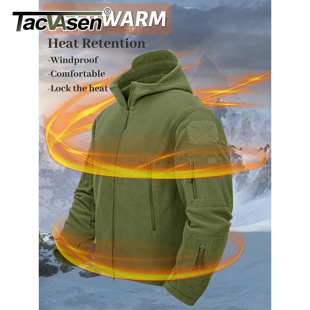 TACVASEN Men's Hoodie Fleece Jacket Fall Winter Warm Full-Zip Outdoor Hiking Working Camping Coat with Multiple Zippered Pockets