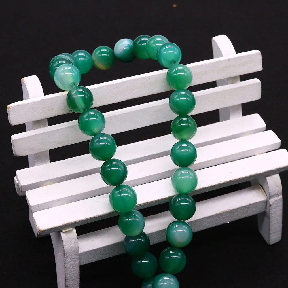 

4-12mm Natural Green Stripe Agate Round Beads Polished Semi-precious Straight Hole Loose Bead Necklace Jewelry Accessory 1strand