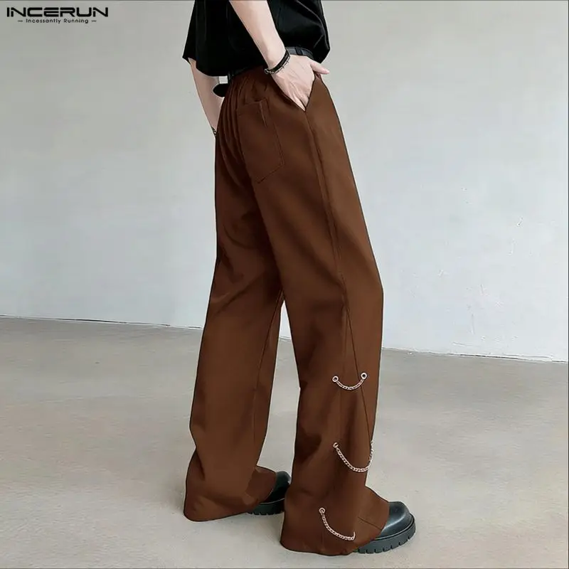 

2026 Men Pants Solid Button Joggers Streetwear Wide Leg Trousers Men Loose Korean Style Fashion Casual Male Long Pants INCERUN