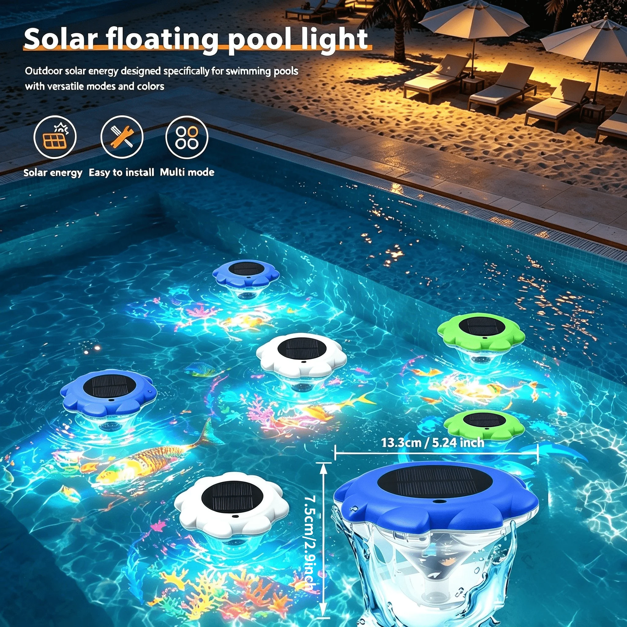 Solar Pool Light IP68 Waterproof Projector Pool Light Automatic RGB Color Changing Suitable for Bathtubs, Ponds, Garden Parties