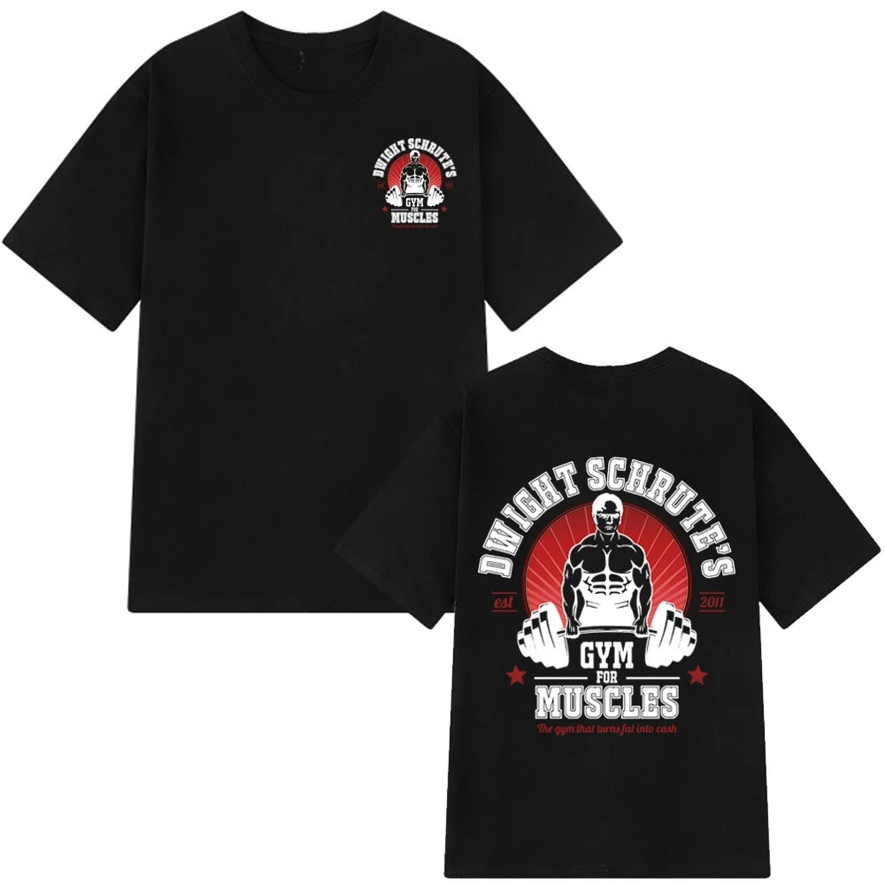دوايت شروت رياضة للعضلات على الوجهين تي شيرت المسلسلات التلفزيونية مكتب مايكل سكوت Harajuku عادية تي شيرت الرجال القطن تيز
