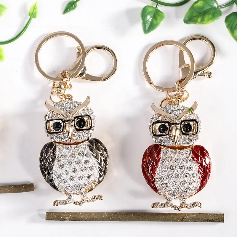 New Creative Wearing Glasses Owl Alloy Keychain Christmas Creative Small Gifts