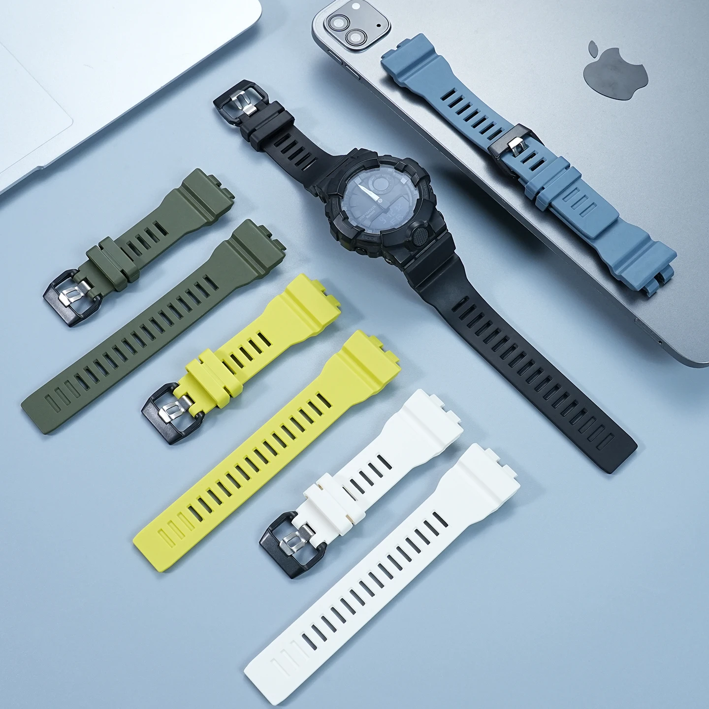 Accesorios de correa de reloj para Casio G-SHOCK GBA-800 5554 GBD-800 GMA-B800 correa de reloj de silicona amarillo negro gris verde militar blanco