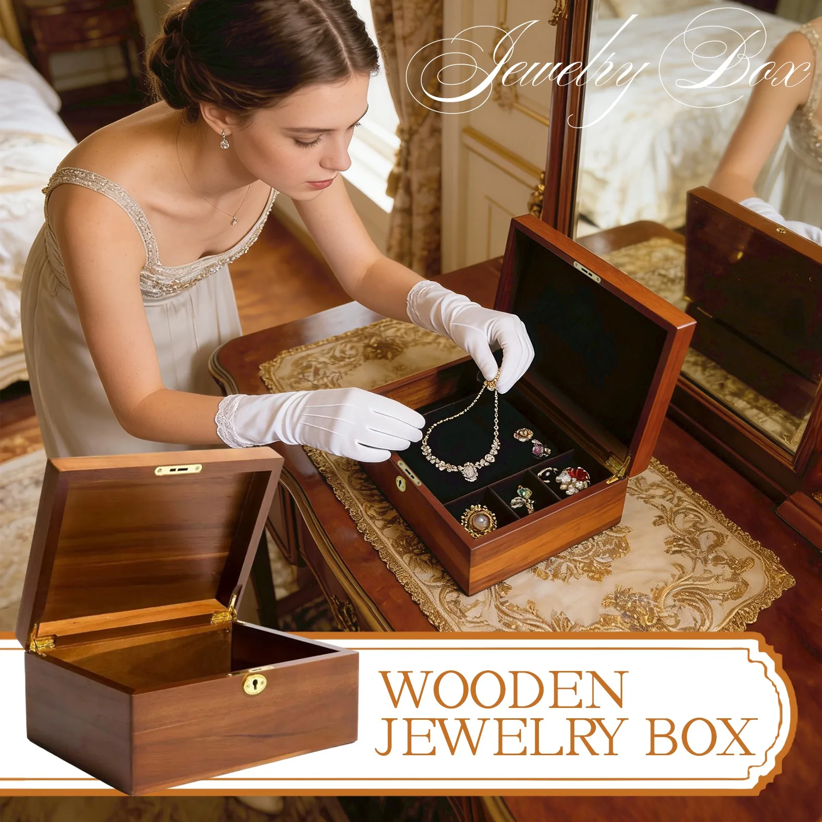 

Vintage Wooden Storage Box with Lock and Key, Solid Color Wood Storage Box, Jewelry Box, Jewelry Display Box, Walnut Organizer