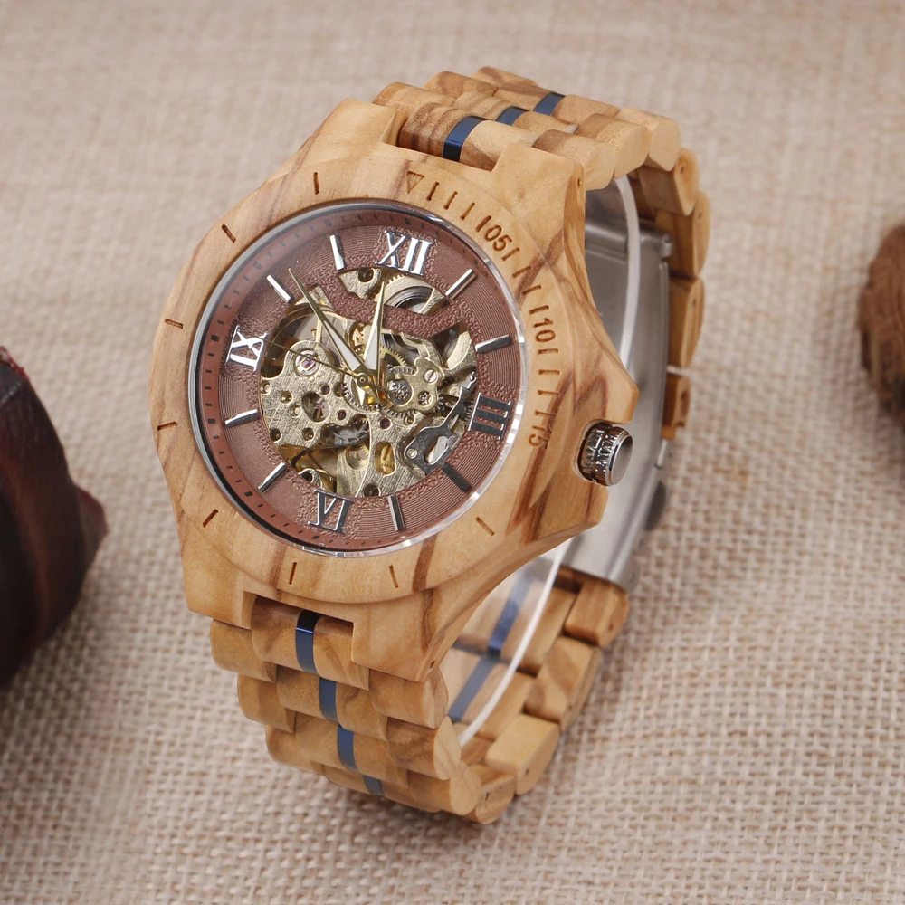 Reloj Mecánico hueco de diseño único de disco para hombre, reloj de madera de lujo, aspecto clásico, el mejor regalo de vacaciones, nuevo