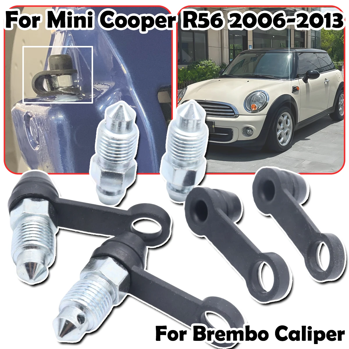 

Front Bleeder Valves and Rubber Dust Cap Left Right Caliper Bleed Nipple Screw Repair Kit For Mini Cooper R56 2006 2007 - 2013