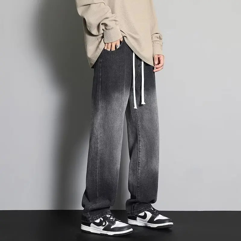Jeans Men Gradient Denim Pant Harajuku Fashion Casual Straight Pants Male Elastic Waist Jeans Streetwear Casual Denim Trousers