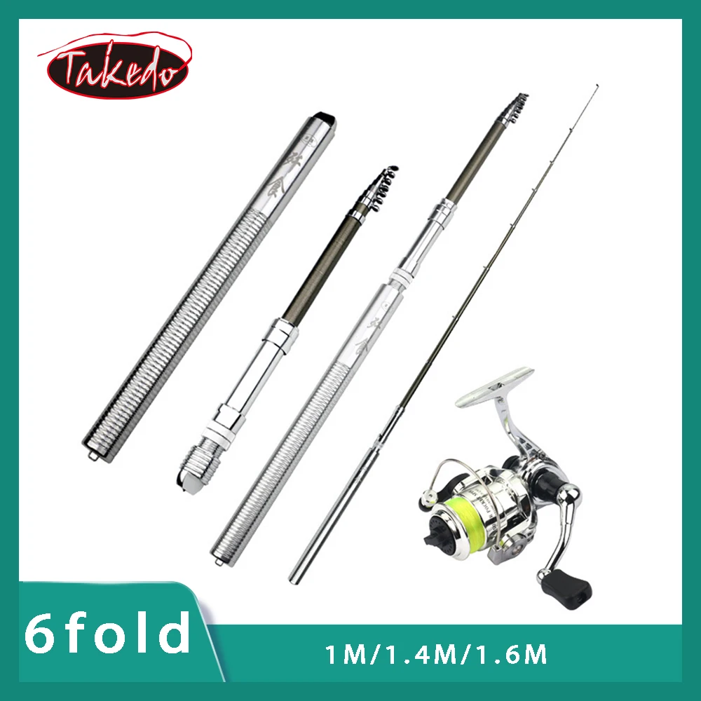 TAKEDO MY J10 1M 1.4M 1.6M Matel Mini Fishing Rod And Reel Set Telescoping Ice Fishing Rod Children Fishing Rod Set Boat Rod