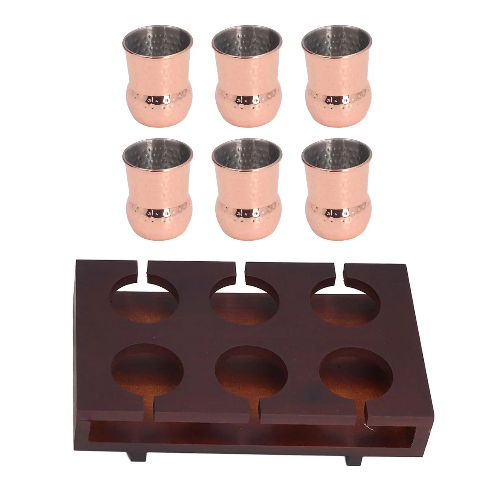 

Copper Plated Moscow Mule Mini Mugs Set of 6 with Storage Holder for Cocktails for home Party Use 100ml Stainless Steel