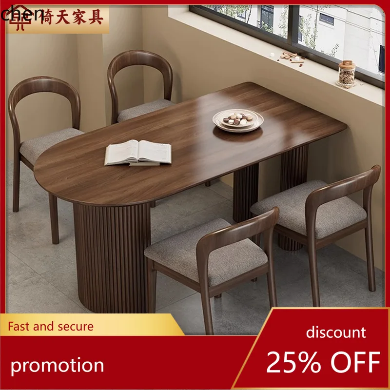 

HTT Dining Table Home Use Rectangular Dining Table Small Apartment Restaurant Solid Wood Dining Table and Chair Set