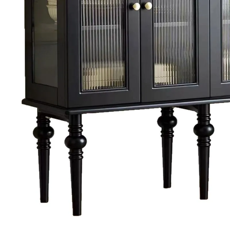 

French retro solid wood dining side cabinet, living room display , coffee , glass wine , American black