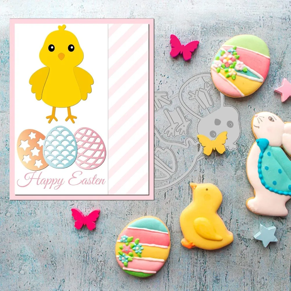 Easter Chick Cutting Dies Easter Egg Carbon Steel Die Cuts for DIY Crafting Embossing Stencil Template for Card Making Kit