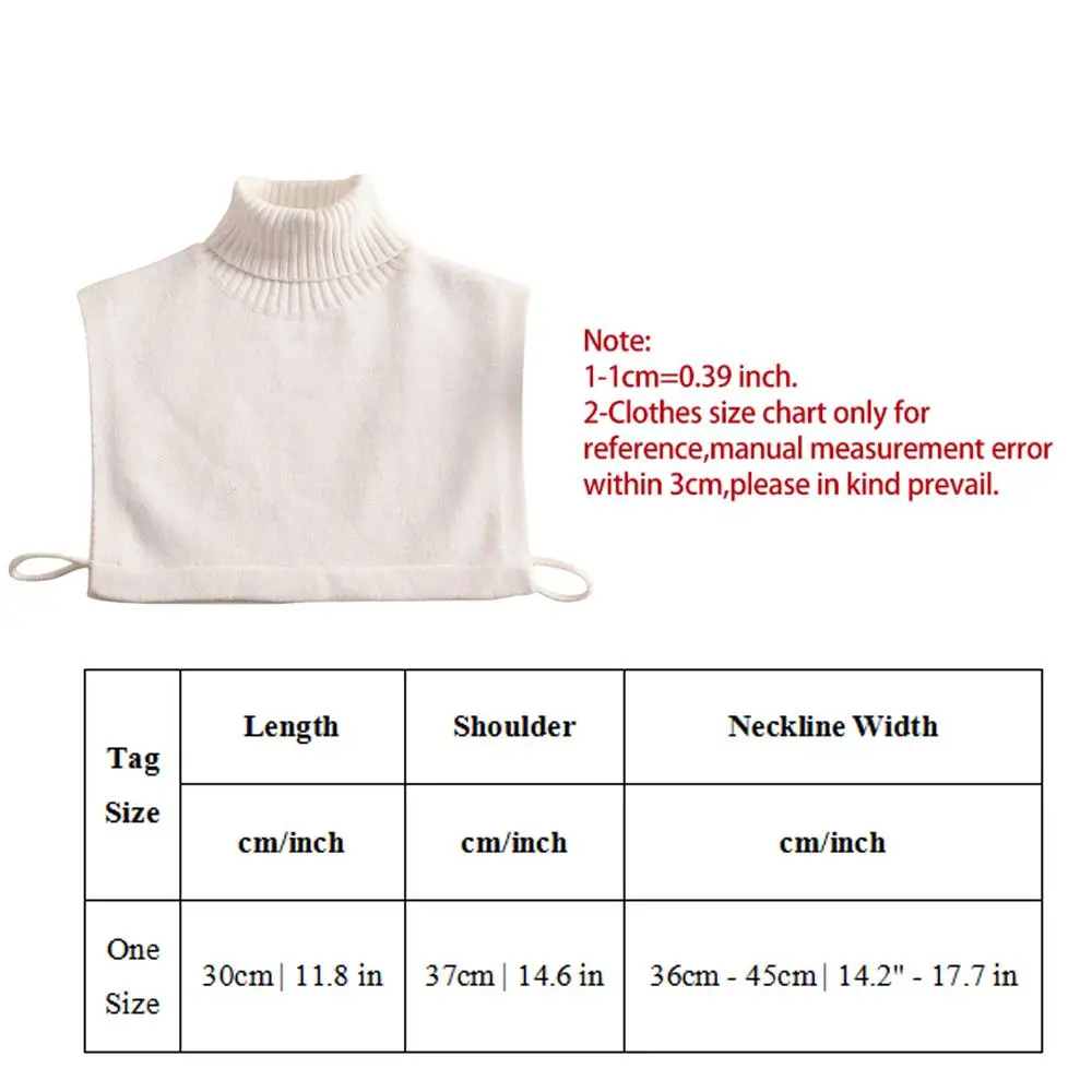 เสื้อสเวตเตอร์สีขาวสำหรับฤดูใบไม้ร่วงและฤดูหนาว คอเสื้อปลอม คอสูง ปลอกคอปลอม ผ้าพันคอแฟชั่น สีพื้น ปลอกคอถอดได้ ผ้าคลุมคอสำหรับผู้หญิง