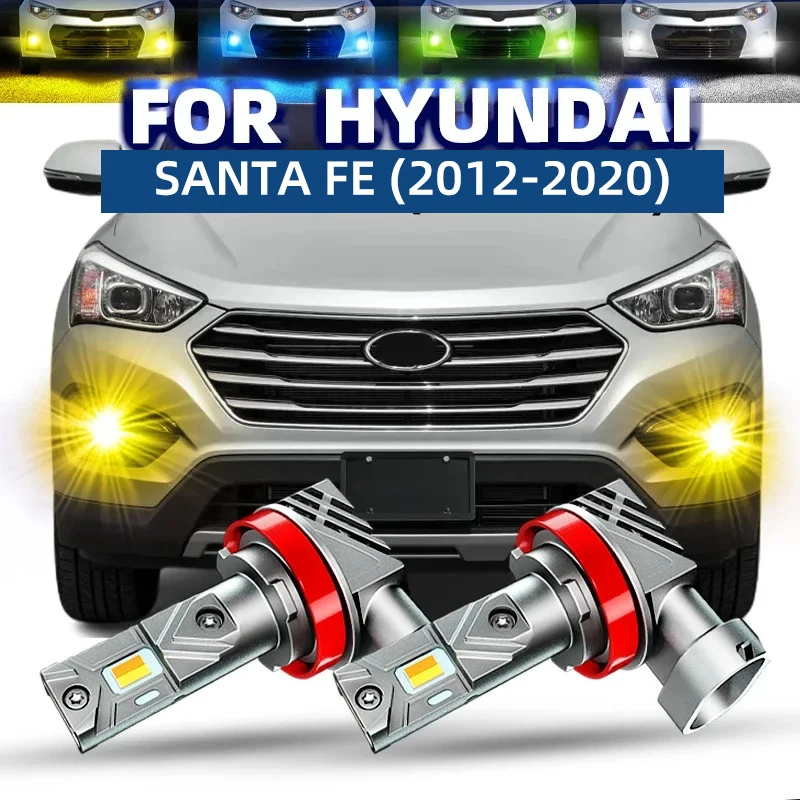 2pcs Car LED Front Fog Lights Bulbs Dual Colors Switchback White Yellow For Hyundai Grand Santa Fe III IV DM TM NC 2012-2020