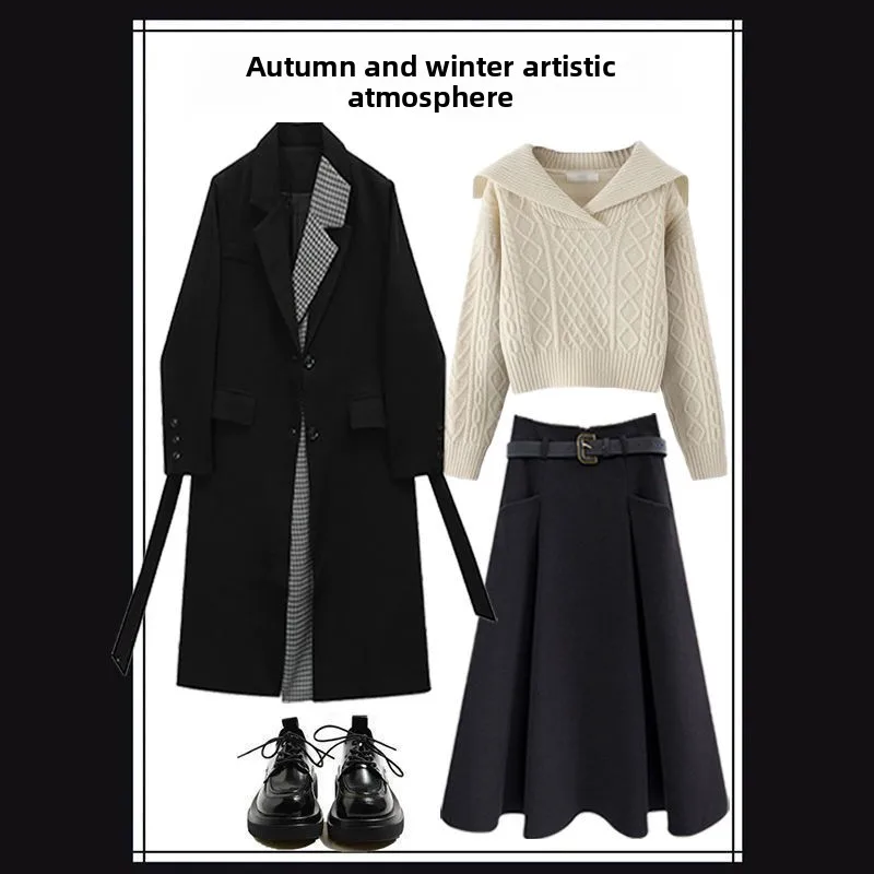 

Korean Style Knitted Sweater And Skirt Three Piece Set for Women Autumn Winter High Quality Elegant Commute Style Loose Fit