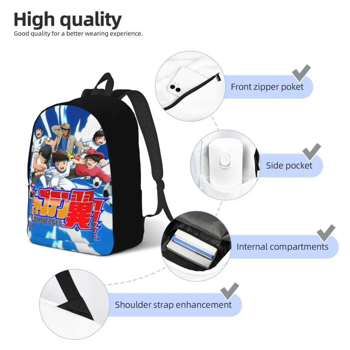 Capitão Tsubasa Mochila anime para homens e mulheres, escola secundária, mochila de trabalho, equipe de futebol, sacos de lona universitários, duráveis, moda