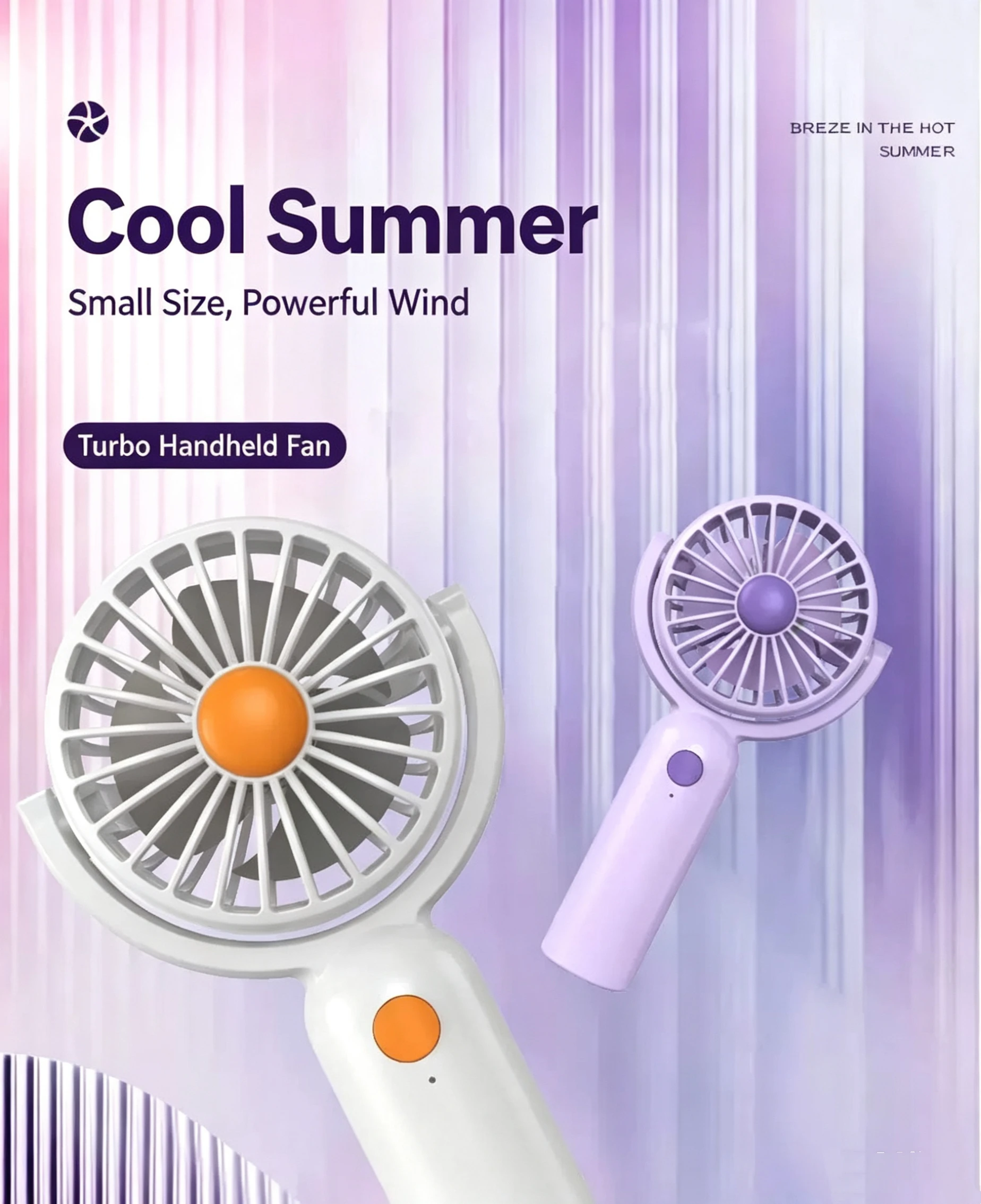 A handheld fan with a 180-degree adjustable stand on the desk, three adjustable wind speeds, and portability for outdoor use.
