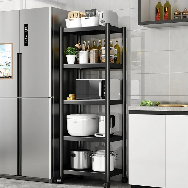 Heavy Duty Kitchen Rack - Floor-to-Ceiling Multi-storey Shelves with Wheels, Large Capacity Clamp Storage Organizer