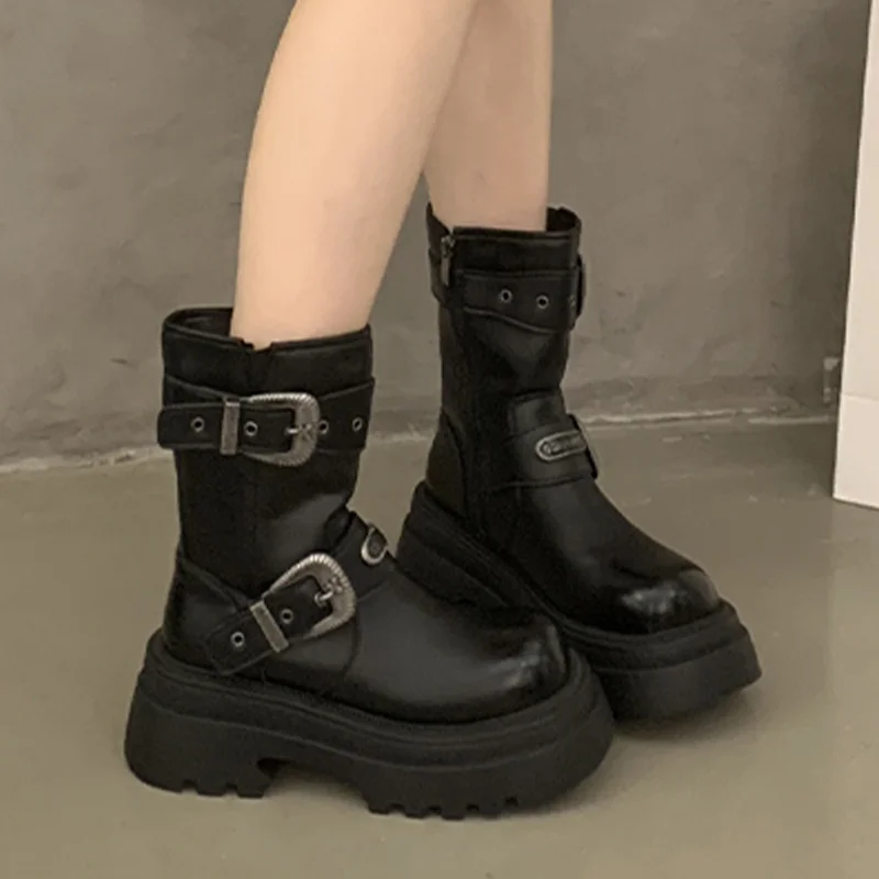 

Ankle Boots for Women's Flats Platform Buckle Shoes 2025 Winter Fashion Chelsea Boots New Brand Cozy Dress Retro Ladies Boots