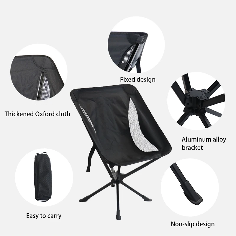 Folding Camping Chair Backpacking Portable Lightweight Beach Fishing Swivel Chair with Carry Bag for Outdoor Picnic Hiking