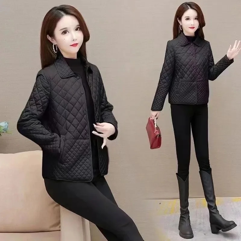 Winter Short Cotton Clothes Coat Women 2023 New Fashion Loose Frivolous Jacket Rhombic Lattice Single-Breasted Outerwear Female