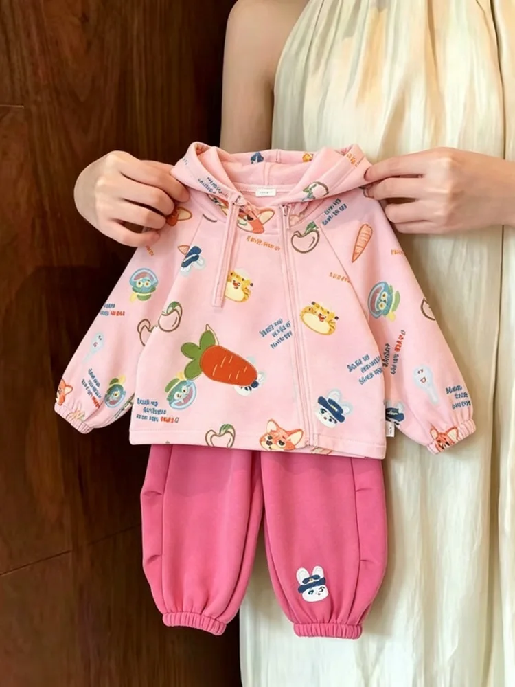 Girls' Casual Star Print Hoodie And Pants Set Autumn 2026 Fashionable Two-Piece Suit for Young Girls under 17 Years Old
