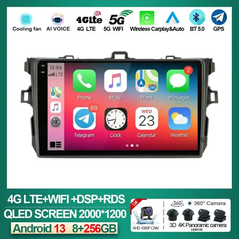 

9" Android 13 Carplay Car Stereo Radio for Toyota Corolla E140 E150 2006 - 2012 Multimedia Player 2 Din GPS DVD Speakers